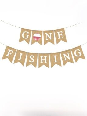 Burlap "Gone Fishing" Party Banner - Natural